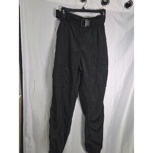 New Look Black Cargo Track Joggers with Belt Medium Sz